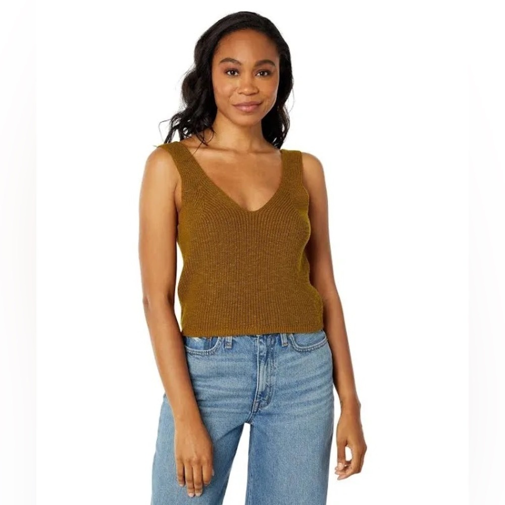 Madewell Parkwood Sweater Tank Sleeveless V neck Top large Cropped 100% cotton